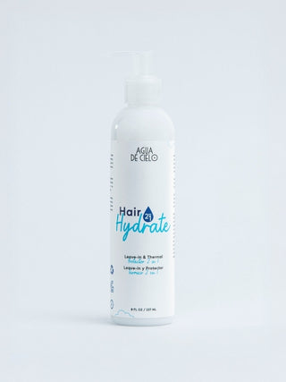 Hair Hydrate heat protectant product by 'Agua de Cielo' on a white background